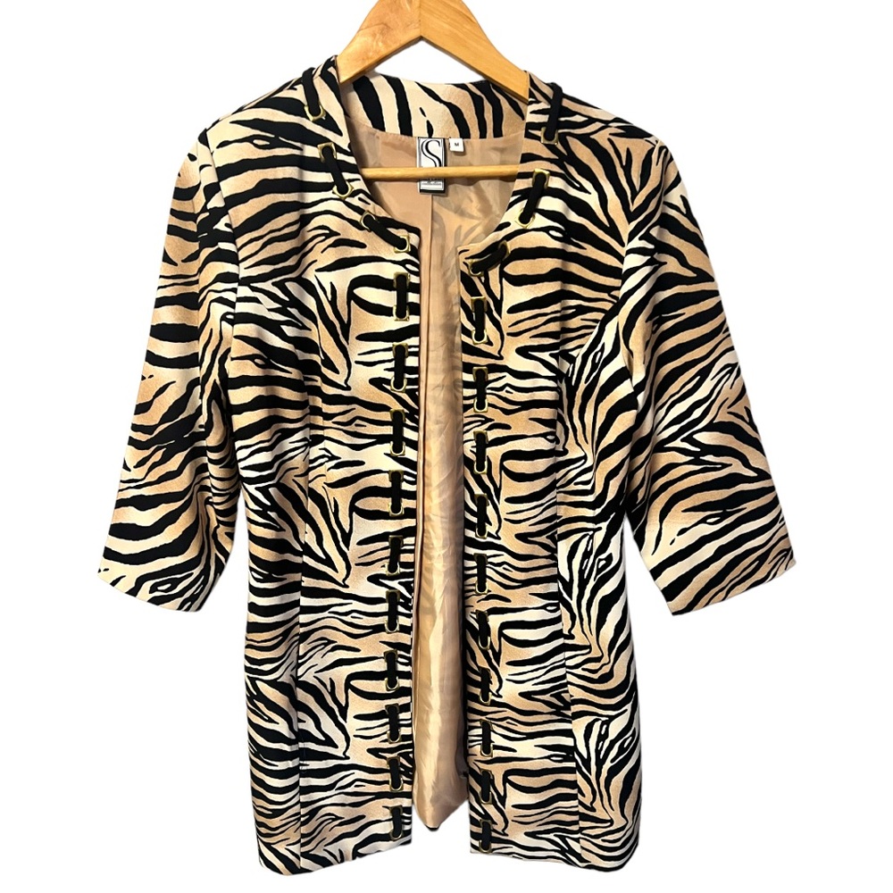 SilkLand long Tiger stripe blazer jacket with grommet detail